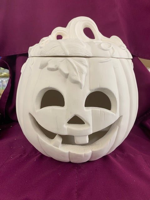 Huge Halloween Pumpkin w/ Leaves lid